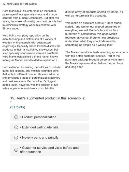 12. Mini Case 3: Herb Marks Herb Marks built his