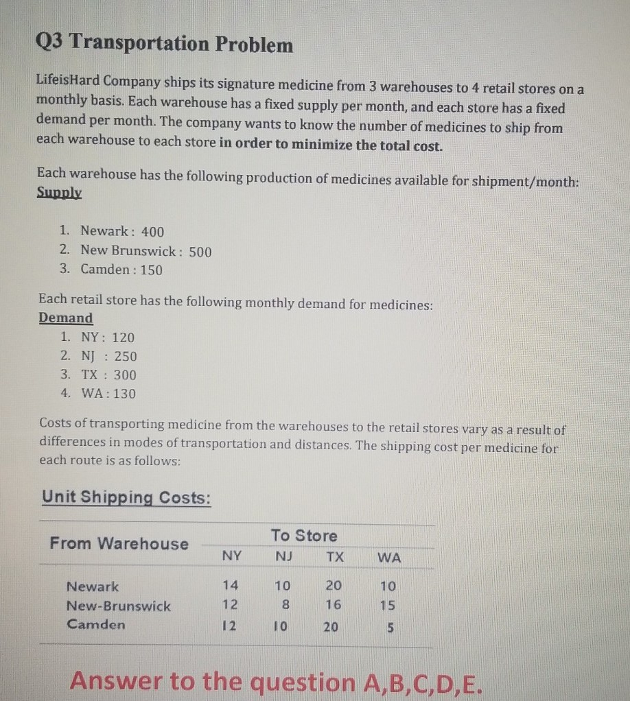 Q3 Transportation Problem LifeisHard Company