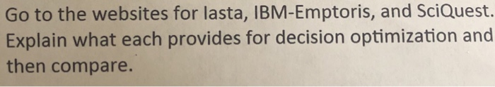 Go to the websites for lasta, IBM-Emptoris, and