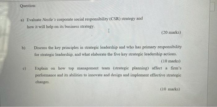 Question: a) Evaluate Nestle's corporate social