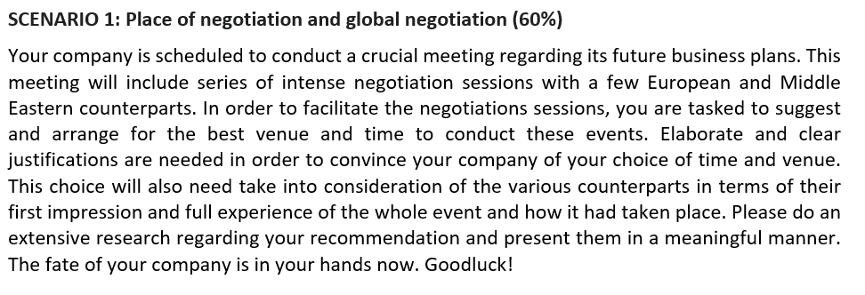 SCENARIO 1: Place of negotiation and global