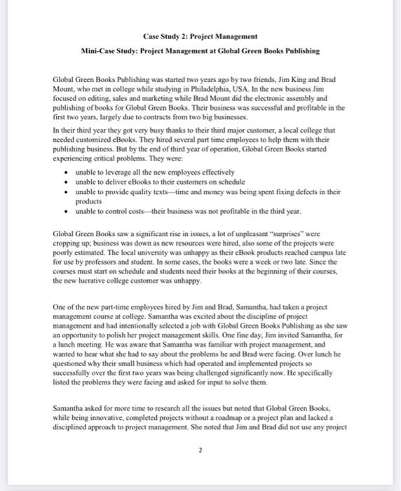 Case Study 2: Project Management Mini-Case Study: