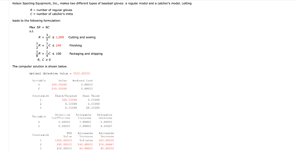 (a) Determine the objective coefficient ranges.