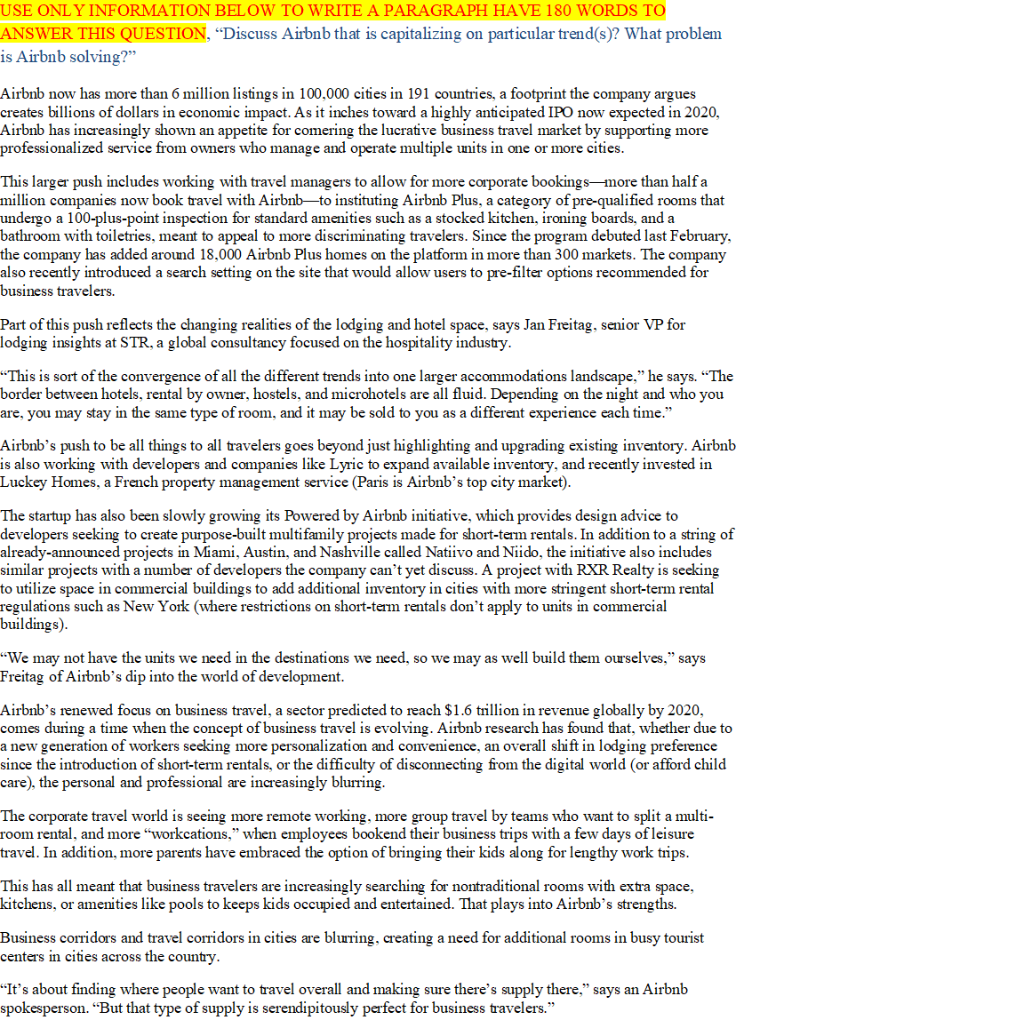 USE ONLY INFORMATION BELOW TO WRITE A PARAGRAPH