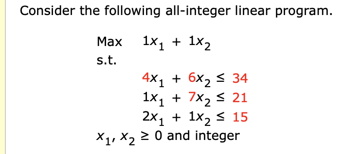 Consider the following all-integer linear