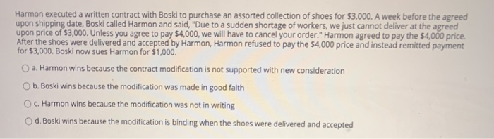 Harmon executed a written contract with Boski to