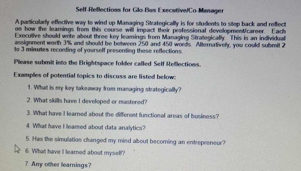 this is a question from managing strategically..