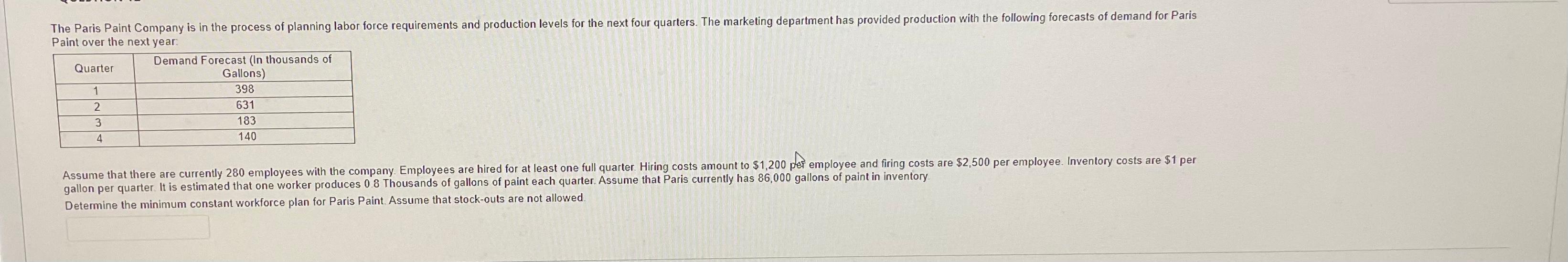 Determine the minimum constant workforce plan for
