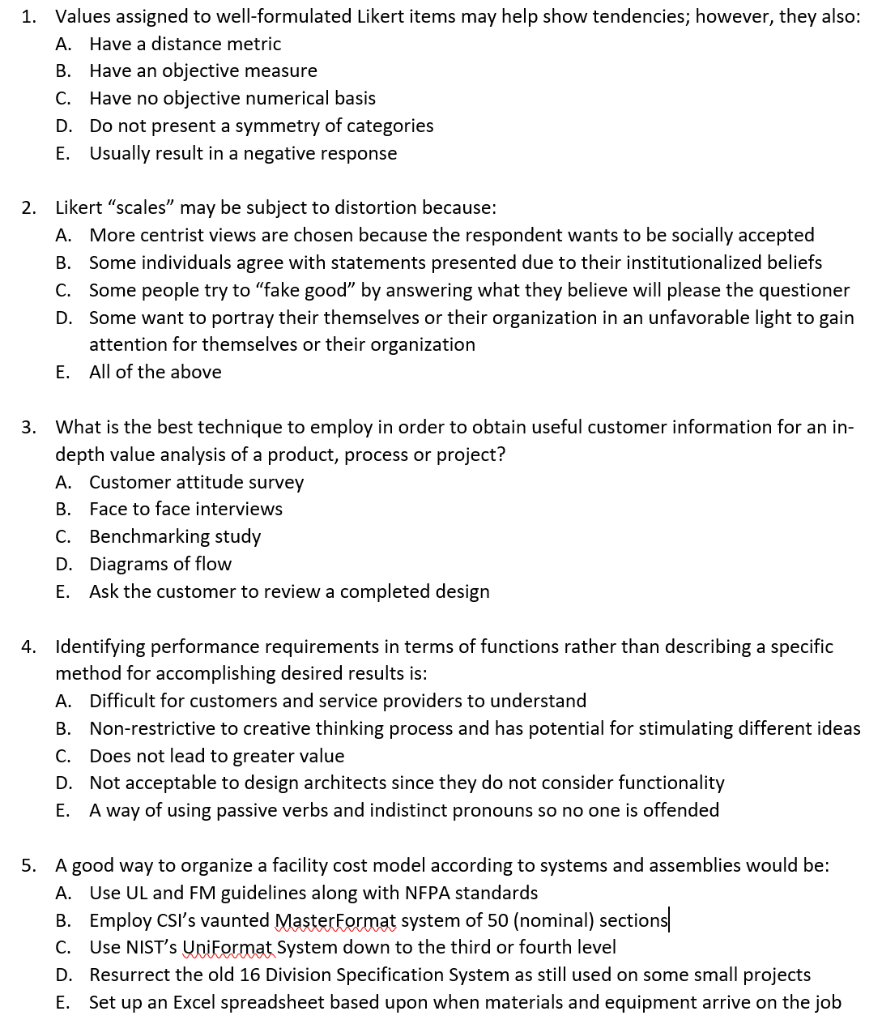 1. Values assigned to well-formulated Likert