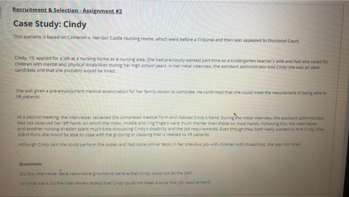 Recruitment & Selection - Assignment #2 Case