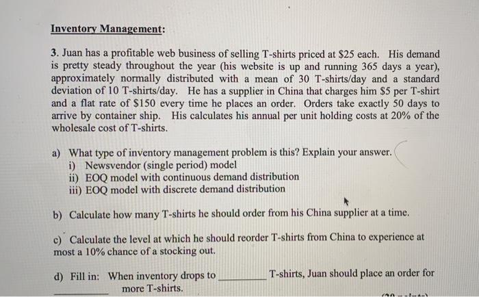 show all the work Inventory Management: 3. Juan