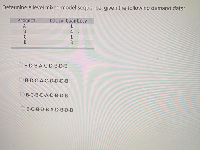 Determine a level mixed-model sequence, given the