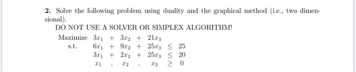 2. Solve the following problem using duality and