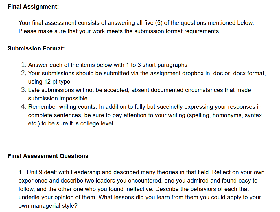 Final Assignment: Your final assessment consists