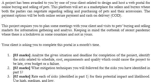 A project has been awarded to you by one of your