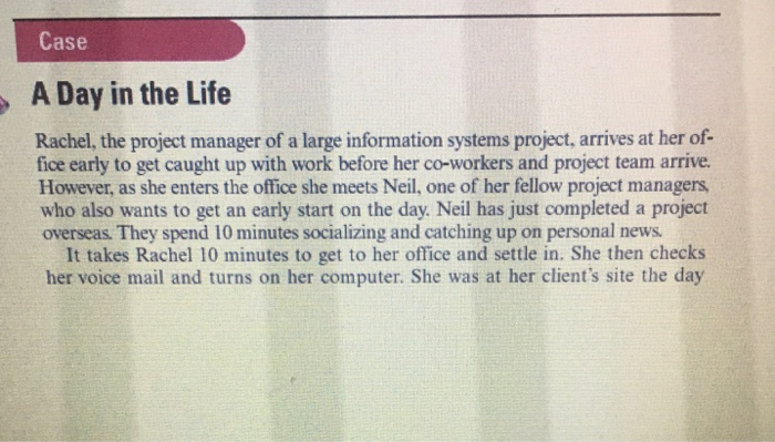 Q1. What issue on her project did Rachel