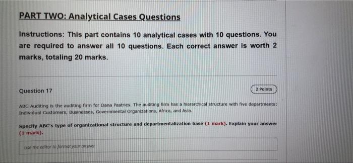 PART TWO: Analytical Cases Questions