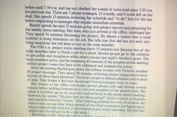 Q1. What issue on her project did Rachel