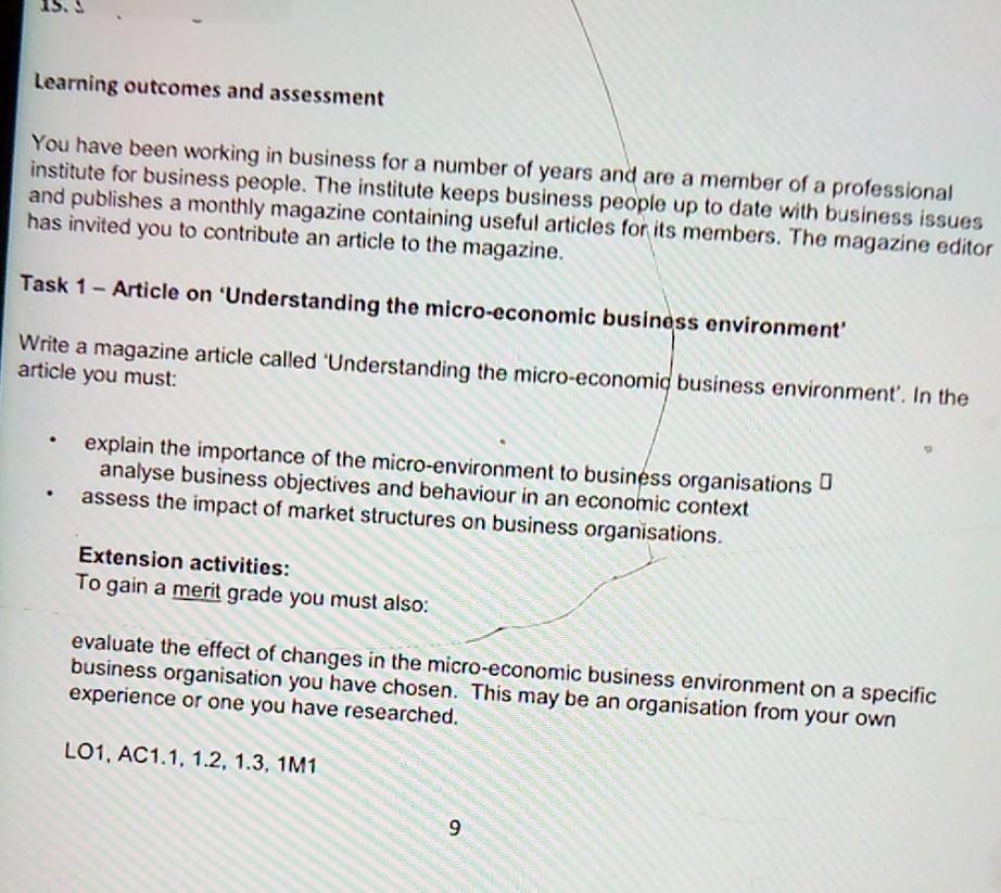 Learning outcomes and assessment You have been