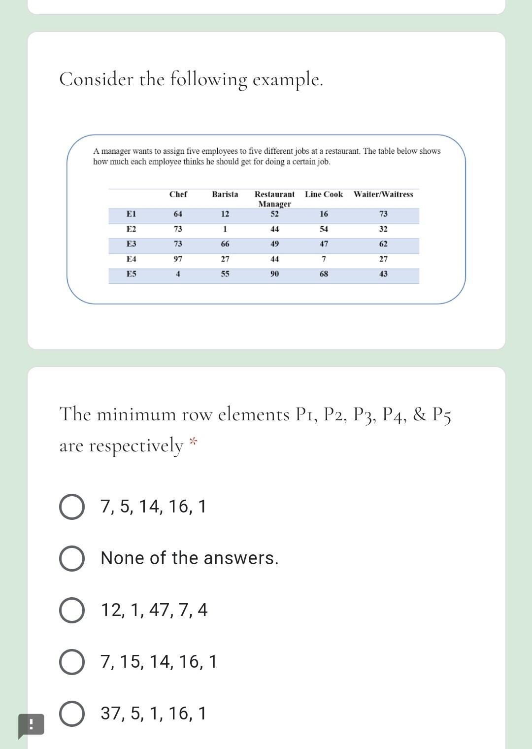 Consider the following example. A manager wants