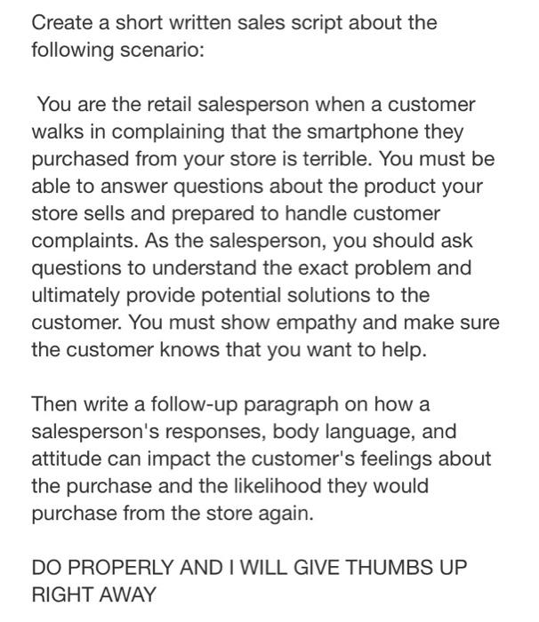 Create a short written sales script about the