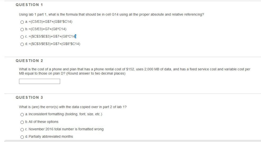 QUESTION 1 Using lab 1 part 1, what is the