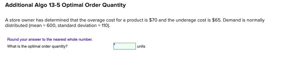 Additional Algo 13-5 Optimal Order Quantity A
