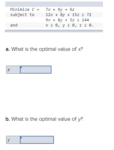 Find the optimal solution for the following