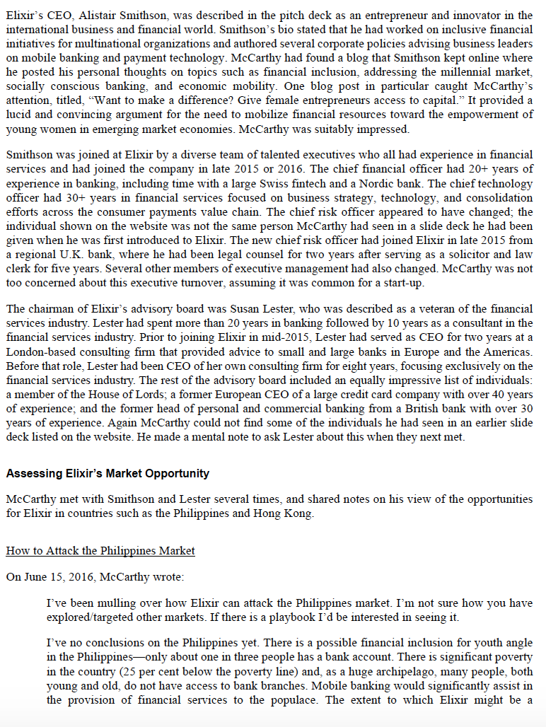 Elixir Case Study Why might banks in advanced and