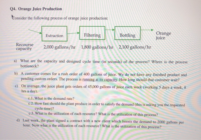 I need help with A, B, C & D. Q4. Orange Juice