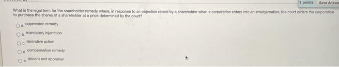 1 points Save Answer What is the legal term for