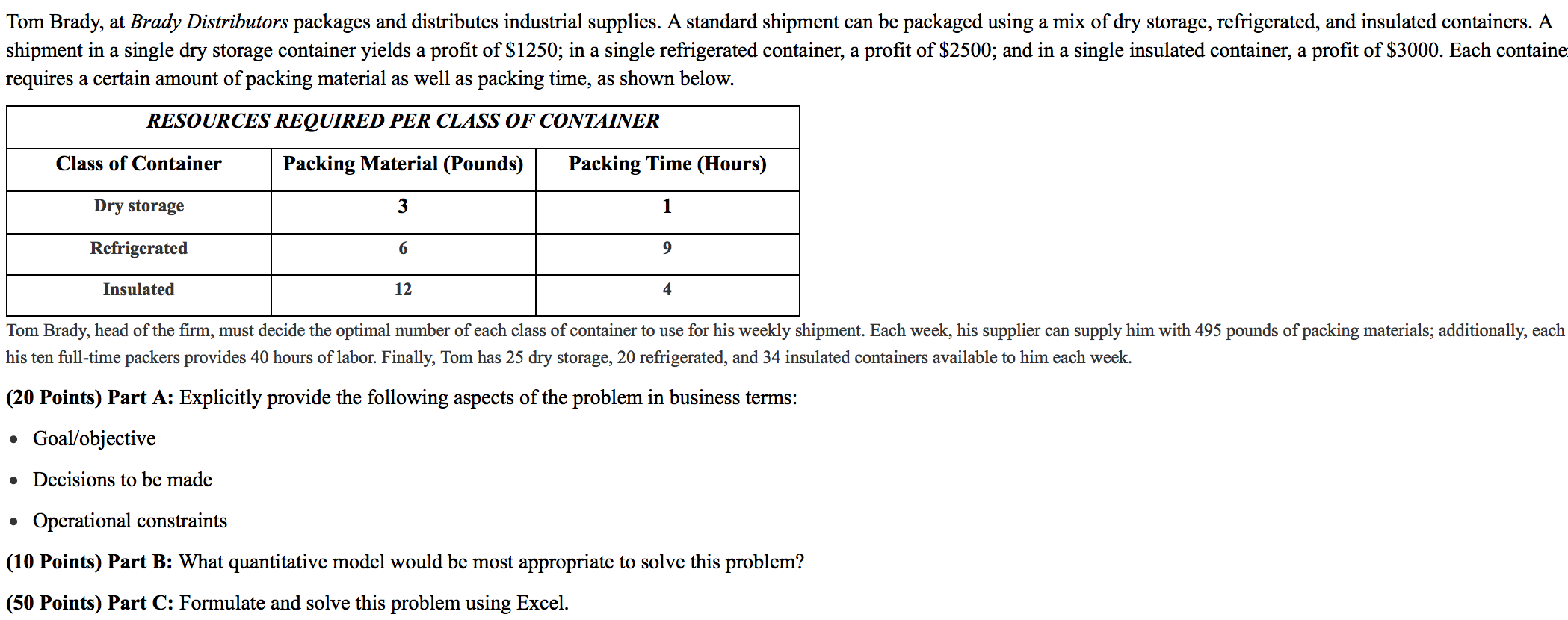 Tom Brady, at Brady Distributors packages and
