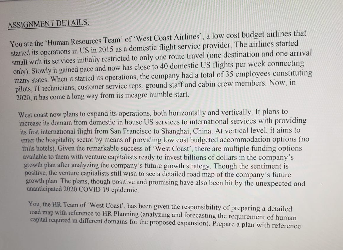 Identify the Human Capital requirement for