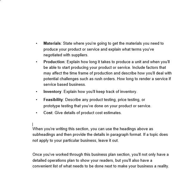 Operations Plan In your business plan, the