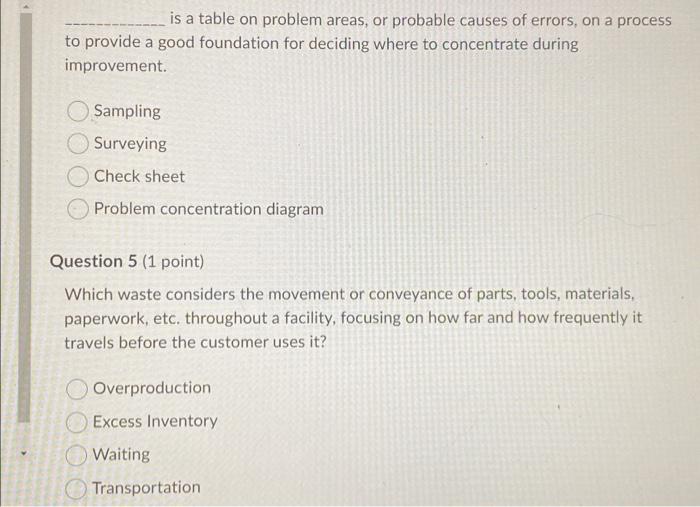 is a table on problem areas, or probable causes