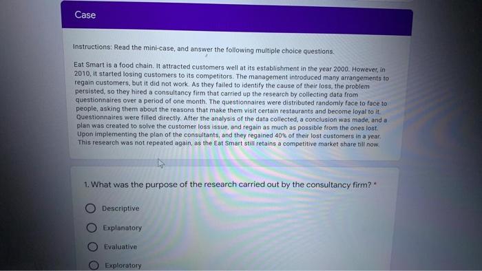 Case Instructions: Read the mini-case, and answer