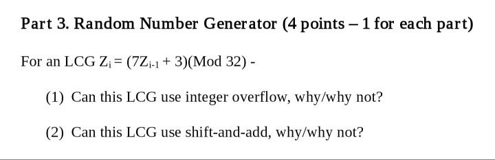 Part 3. Random Number Generator (4 points 1 for