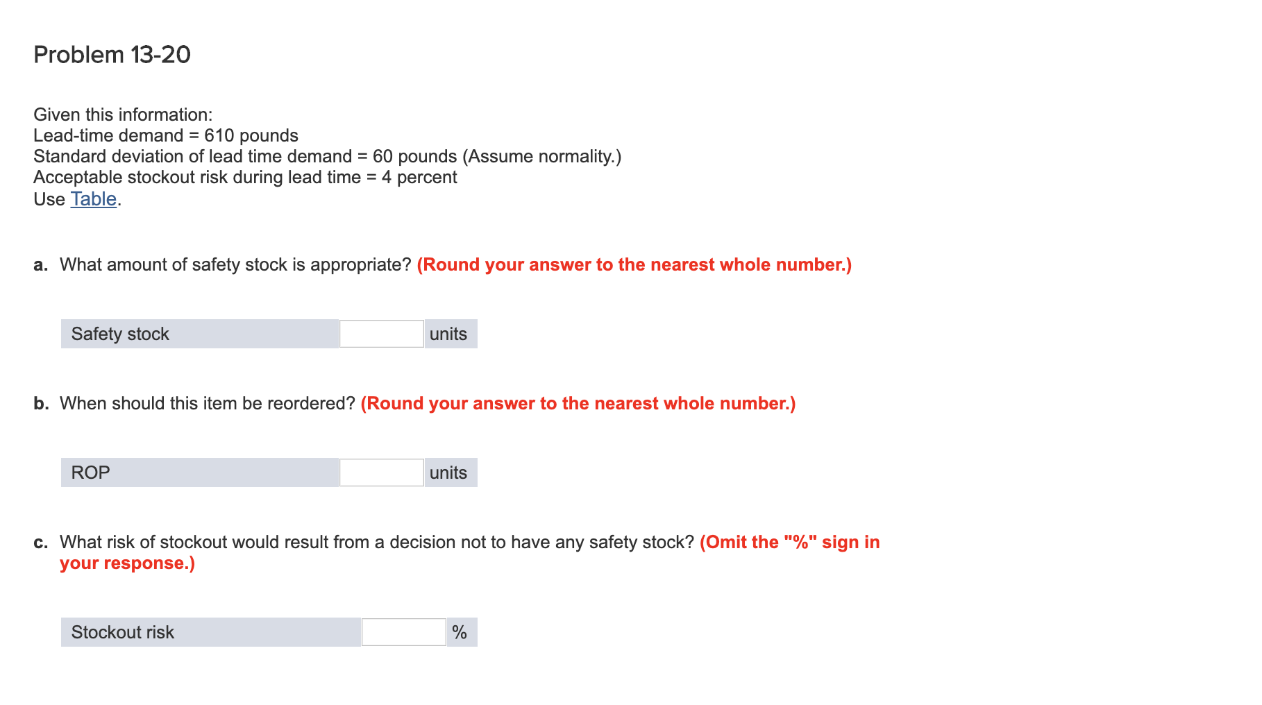 Problem 13-20 Given this information: Lead-time