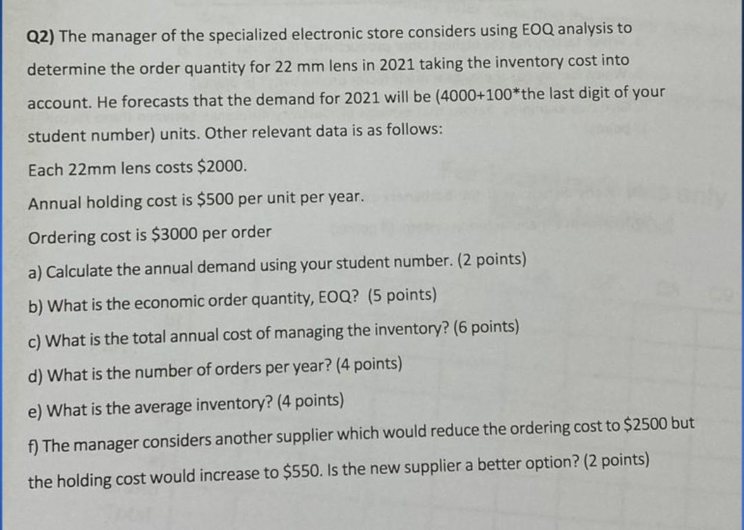 student number: 0 Q2) The manager of the