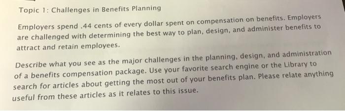 Topic 1: Challenges in Benefits Planning