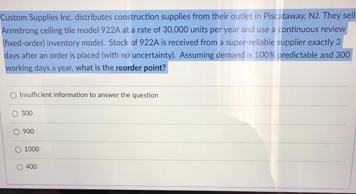 Custom Supplies Inc. distributes construction