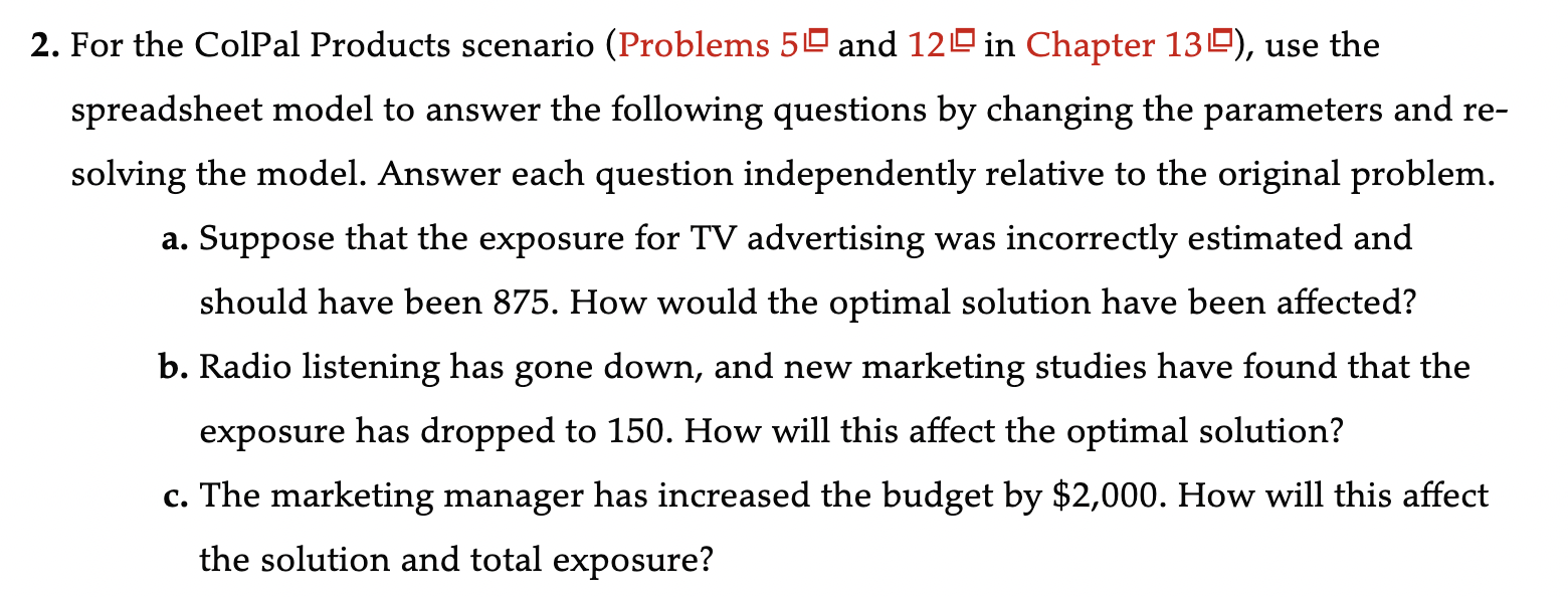 2. For the ColPal Products scenario (Problems 50