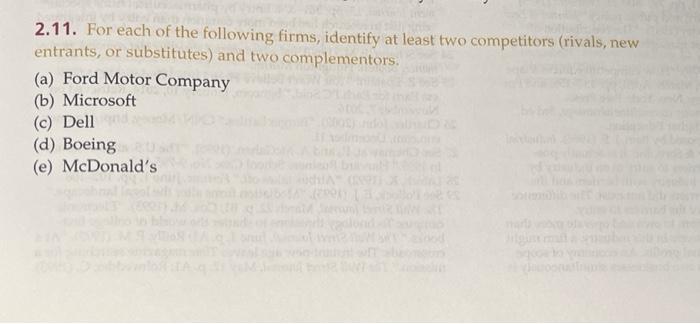 2.11. For each of the following firms, identify