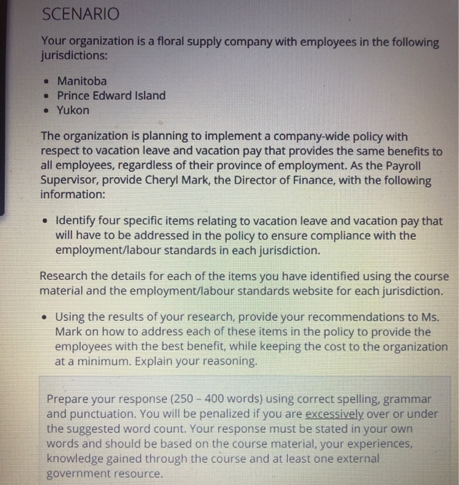 SCENARIO Your organization is a floral supply