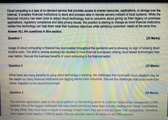 Cloud computing is a type of on-demand service