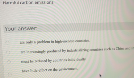 Harmful carbon emissions Your answer: are only a