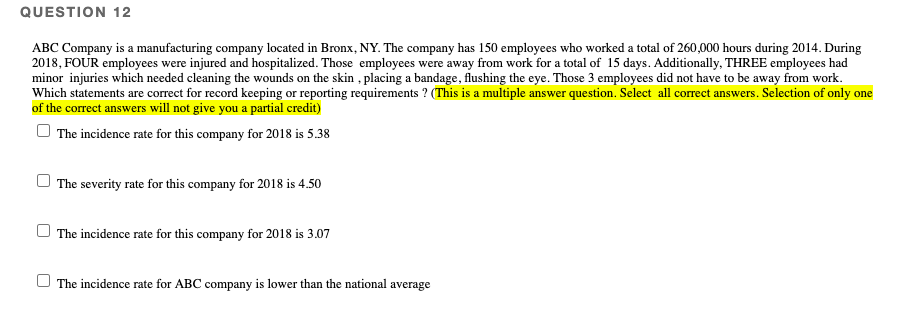 QUESTION 12 ABC Company is a manufacturing