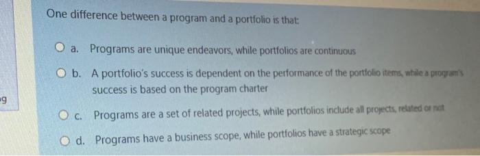One difference between a program and a portfolio