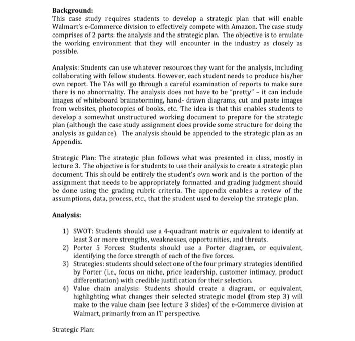 This case study requires students to develop a