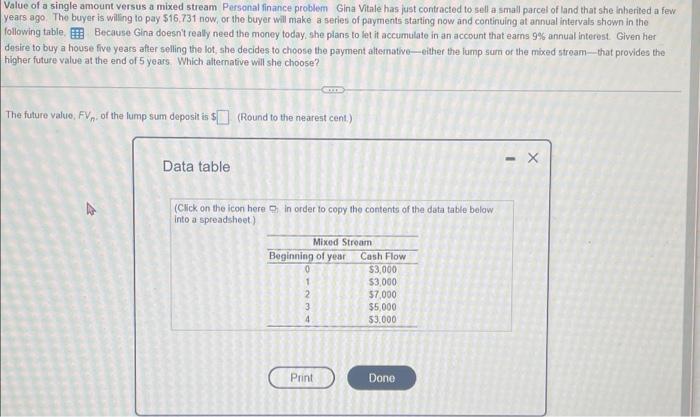 Value of a single amount versus a mixed stream
